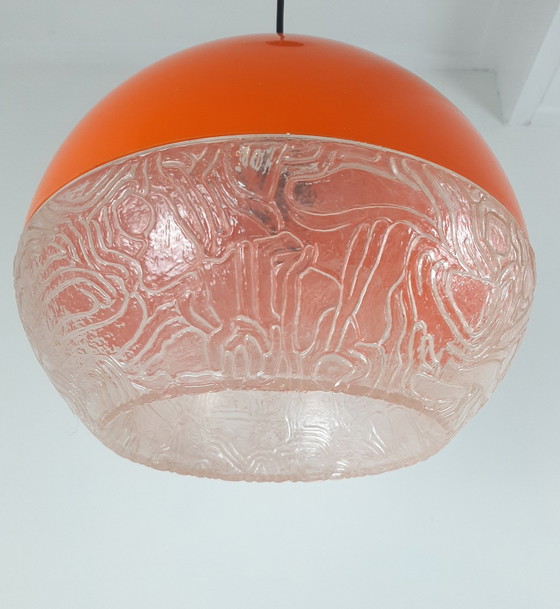 Image 1 of Vintage Jaren 70 Hanglamp, Kunststof Oranje Bol Hanglamp 