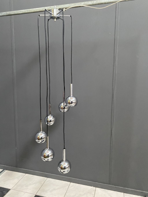 Chroom 6 bollen lamp 1960