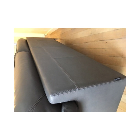 Image 1 of Vintage 2-zitsbank "Hélium" in grijs rundleer en zwart metaal voor Duvivier, Frankrijk