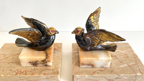 Image 1 of Serre Franse Art Deco Boeken Vogels Op Marmer