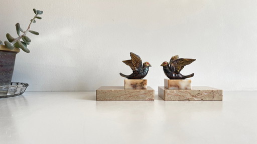 Serre Franse Art Deco Boeken Vogels Op Marmer