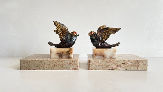 Image 1 of Serre Franse Art Deco Boeken Vogels Op Marmer