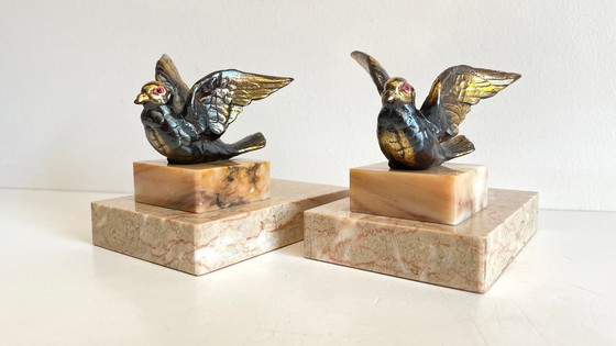 Image 1 of Serre Franse Art Deco Boeken Vogels Op Marmer