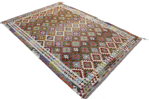 Originele oude stijl Kelim Afghan 249 X 175 Cm Topconditie