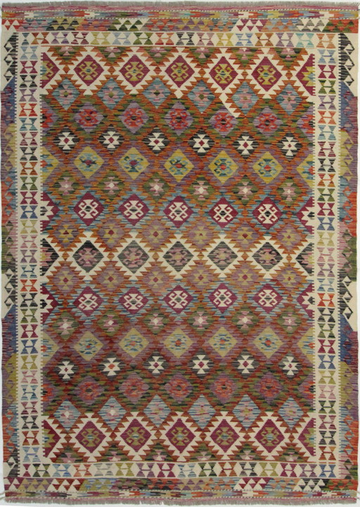 Originele oude stijl Kelim Afghan 249 X 175 Cm Topconditie