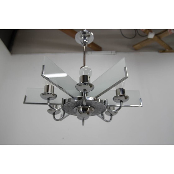 Image 1 of Vintage art deco 6-vlamige chromen kroonluchter, 1940