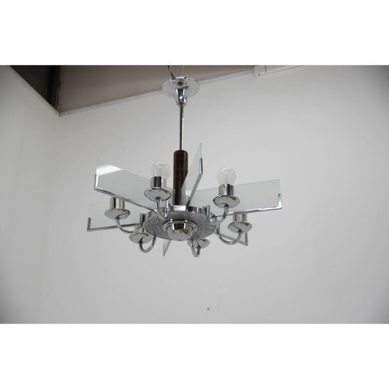 Image 1 of Vintage art deco 6-vlamige chromen kroonluchter, 1940