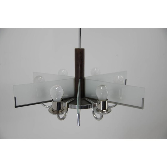 Image 1 of Vintage art deco 6-vlamige chromen kroonluchter, 1940