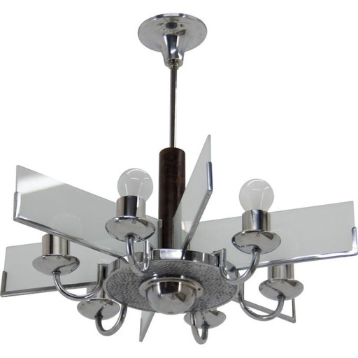 Vintage art deco 6-vlamige chromen kroonluchter, 1940