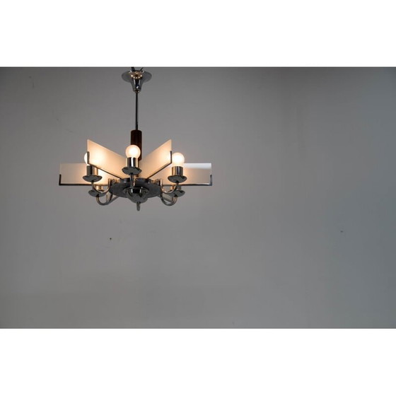 Image 1 of Vintage art deco 6-vlamige chromen kroonluchter, 1940