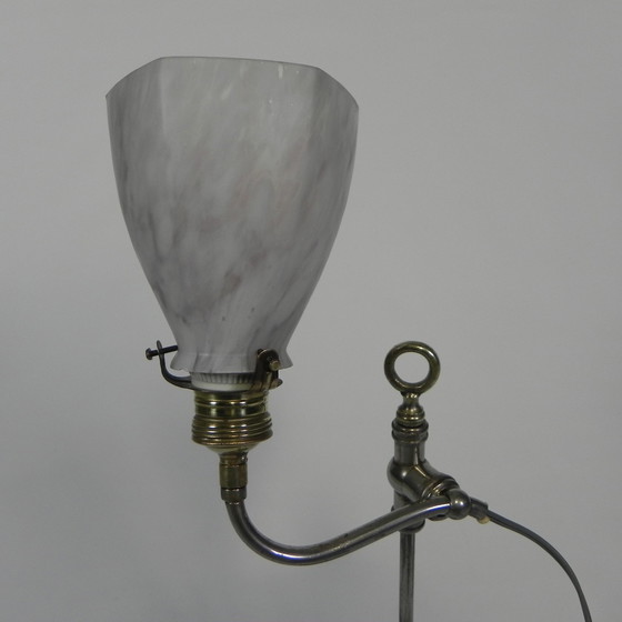 Image 1 of Franse Bureaulamp Met Glazen Kap, Verstelbaar, Jaren 30