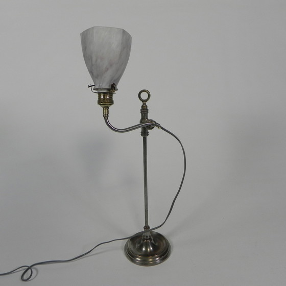 Image 1 of Franse Bureaulamp Met Glazen Kap, Verstelbaar, Jaren 30