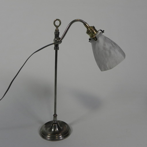 Franse Bureaulamp Met Glazen Kap, Verstelbaar, Jaren 30