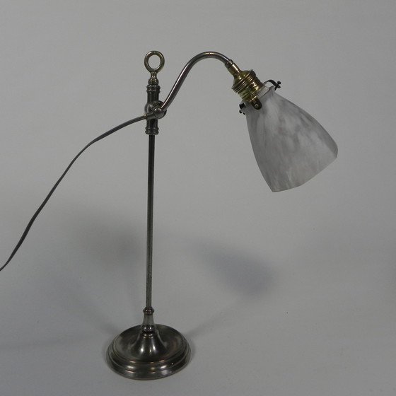 Image 1 of Franse Bureaulamp Met Glazen Kap, Verstelbaar, Jaren 30