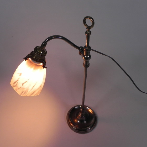 Image 1 of Franse Bureaulamp Met Glazen Kap, Verstelbaar, Jaren 30