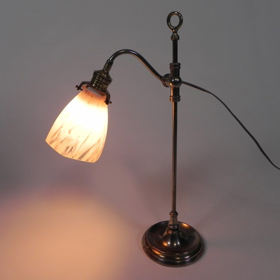 Image 1 of Franse Bureaulamp Met Glazen Kap, Verstelbaar, Jaren 30