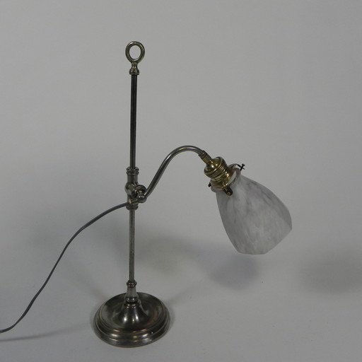 Franse Bureaulamp Met Glazen Kap, Verstelbaar, Jaren 30