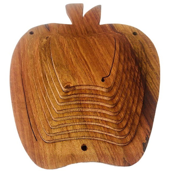 Image 1 of Vintage opvouwbare teak appel schaal