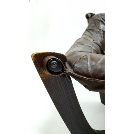 Image 1 of Vintage Luna Loungestoel van Odd Knutsen in bruin leer 1970