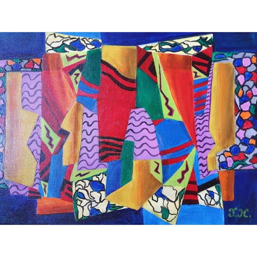 Vintage acrylschilderij "Perplexity" door Jocelyne Hoffelt, 2021