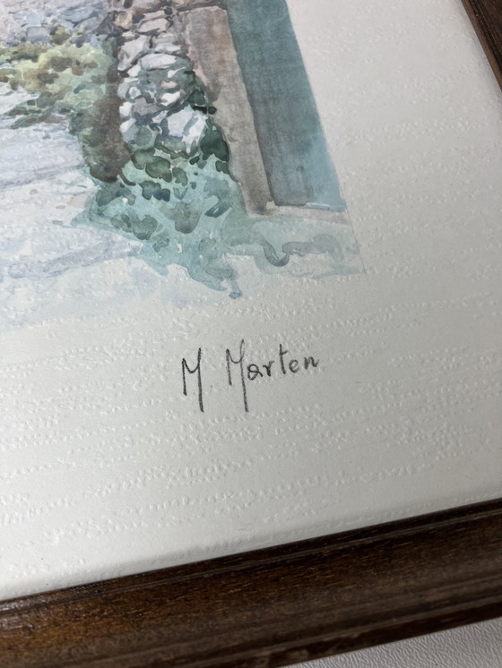Image 1 of Originele Gesigneerde Prent Van M. Marten - 'Vicolo Di Paese In Fiore'