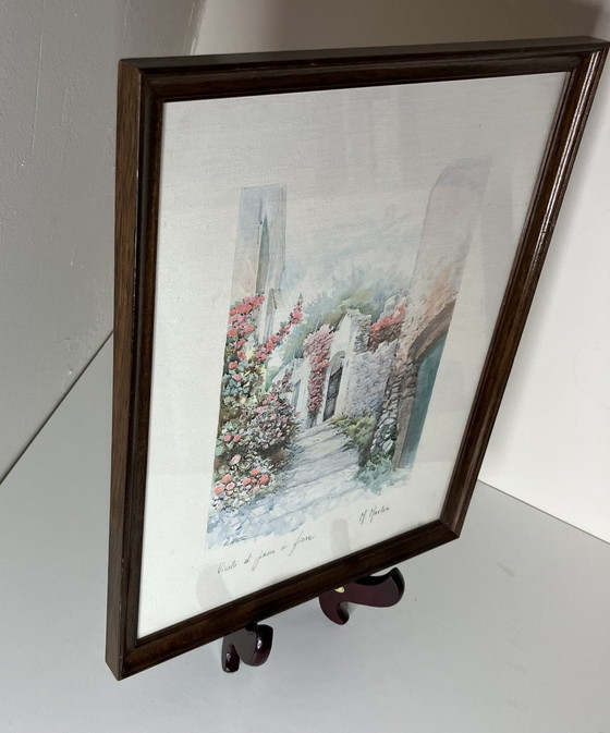 Image 1 of Originele Gesigneerde Prent Van M. Marten - 'Vicolo Di Paese In Fiore'