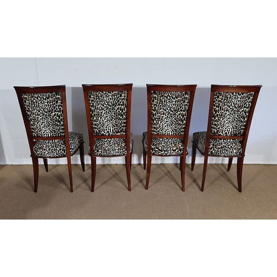Image 1 of Set van 4 vintage stoelen van massief beukenhout en luipaardprint, jaren 1960