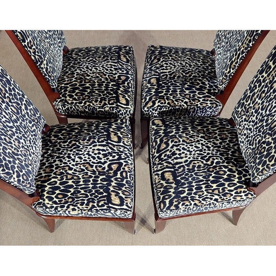 Image 1 of Set van 4 vintage stoelen van massief beukenhout en luipaardprint, jaren 1960