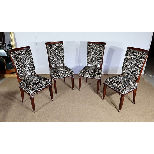 Set van 4 vintage stoelen van massief beukenhout en luipaardprint, jaren 1960