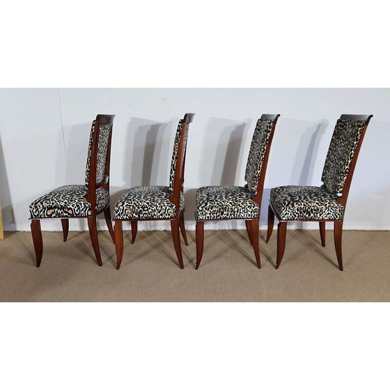 Image 1 of Set van 4 vintage stoelen van massief beukenhout en luipaardprint, jaren 1960