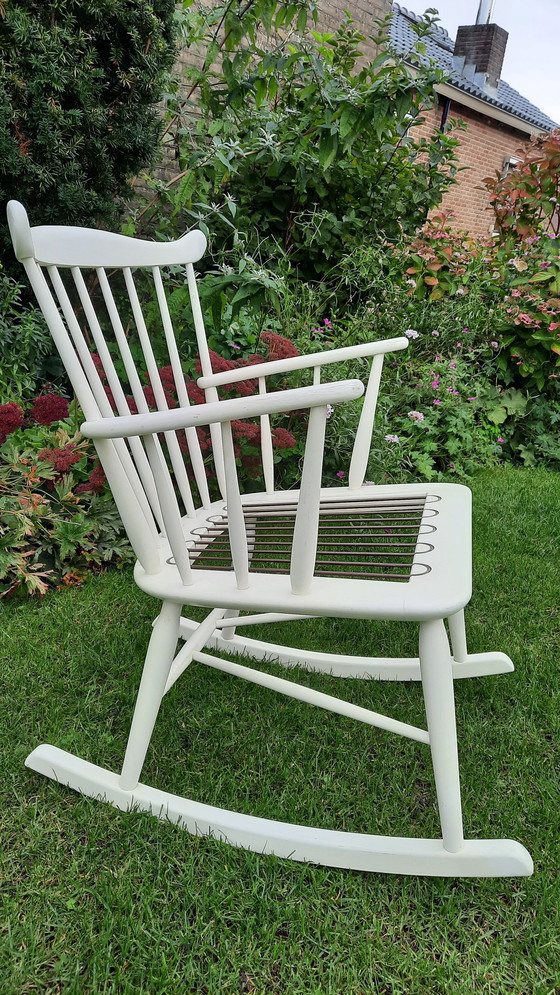 Image 1 of Retro vintage Borge Morgensen schommelstoel wit

