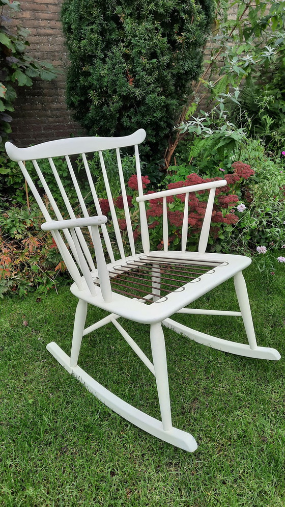 Image 1 of Retro vintage Borge Morgensen schommelstoel wit
