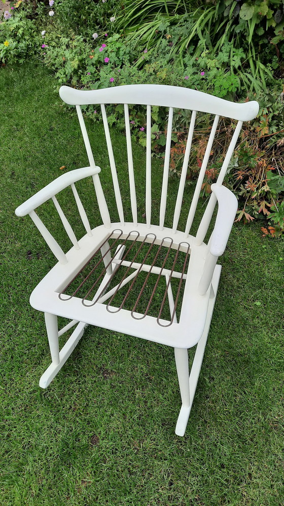 Image 1 of Retro vintage Borge Morgensen schommelstoel wit
