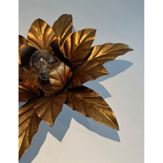 Image 1 of Vintage Fleur wandlamp van verguld metaal, 1970