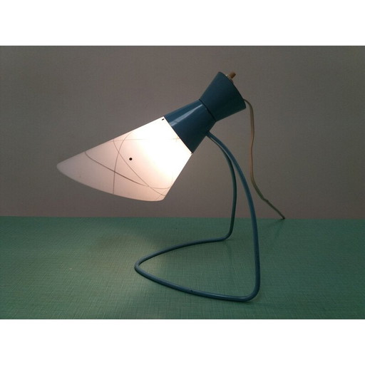 Vintage metalen tafellamp in glas, Tsjechoslowakije 1958