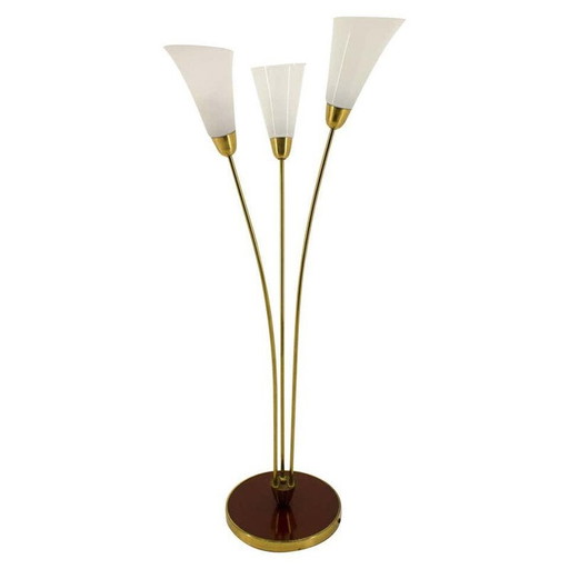 Vintage art deco lamp van messing en glas, Tsjechoslowakije 1940