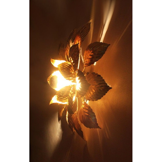 Image 1 of Vintage wandlamp met bloemen in verguld metaal van Masca, Italië 1970