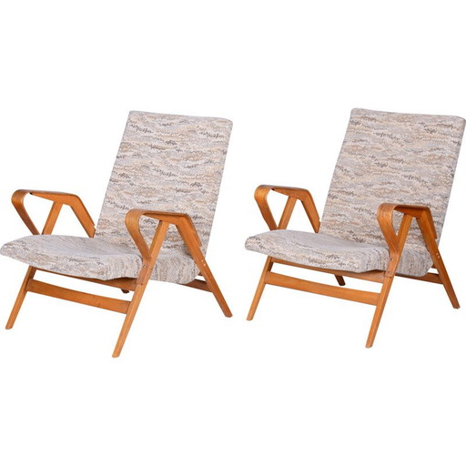Paar mid-century beukenhouten fauteuils van Tatra Pravenec, Tsjecho-Slowakije 1950