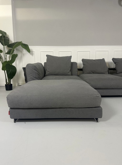 Flexform Cestone Sofa Stof Grijs Bankstel Met Hocker