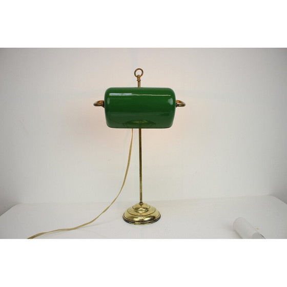 Image 1 of Vintage Art Deco bankiers tafellamp van metaal en messing, Tsjecho-Slowakije 1930