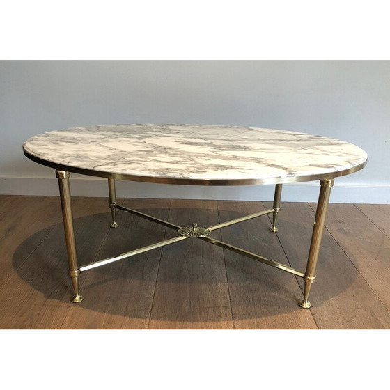 Image 1 of Vintage ovale salontafel in messing en Carrara marmer van Maison Jansen