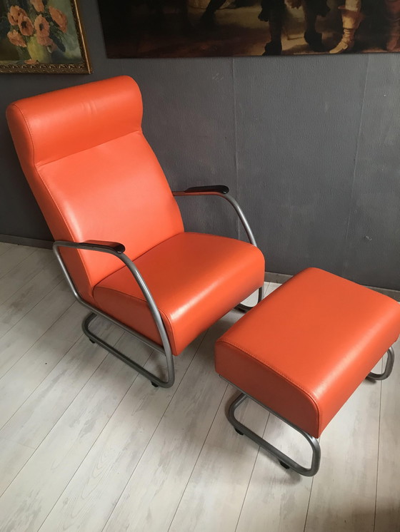 Image 1 of Vintage Design Fauteuil Met Voetenbank