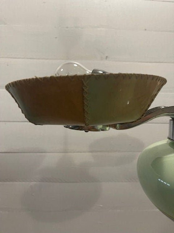 Image 1 of Unieke Spoetniklamp. Glas en ijzer met lederen tinten