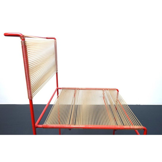 Image 1 of Paar vintage rode Spaghetti stoelen van plastic en metaal door Giadomenico Belnti voor Fly Line, Italië, 1970