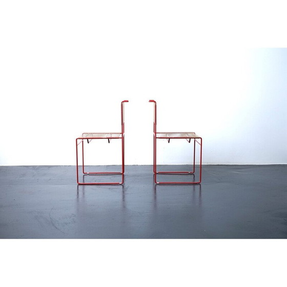 Image 1 of Paar vintage rode Spaghetti stoelen van plastic en metaal door Giadomenico Belnti voor Fly Line, Italië, 1970