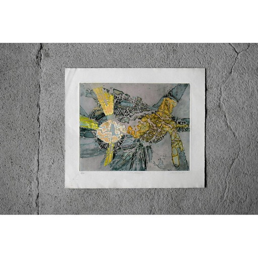 Print op oud Arches papier uit de Atelier 17-serie van Lawrence Heyman Fertilization III, 1960