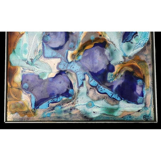 Image 1 of Vintage geëmailleerd koperen wandkleed van Bodil Eje, Denemarken 1960