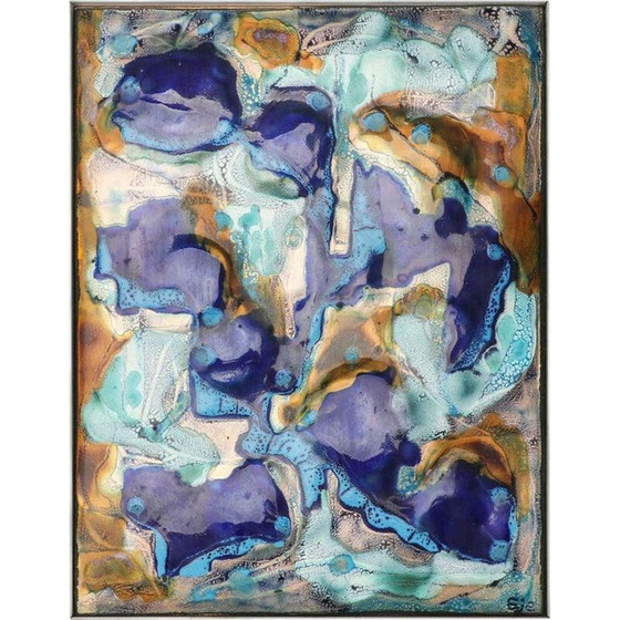 Image 1 of Vintage geëmailleerd koperen wandkleed van Bodil Eje, Denemarken 1960