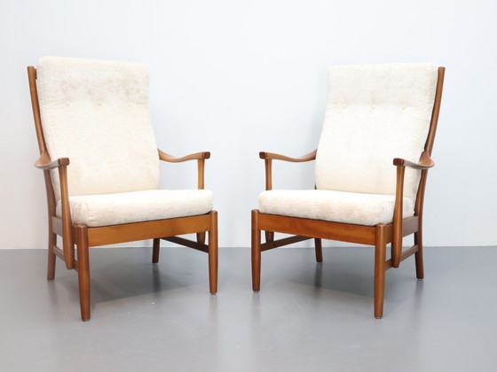 Image 1 of Set vintage fauteuils Farstrup møbler nieuwe stoffering ecru