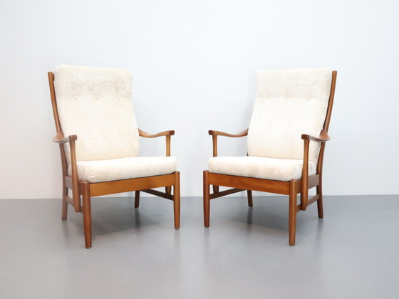 Image 1 of Set vintage fauteuils Farstrup møbler nieuwe stoffering ecru